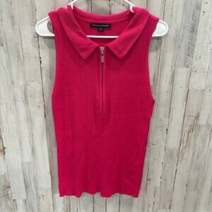 Boston Proper Sleeveless Ribbed Half-Zip Sweater Raspberry Womens Size Large